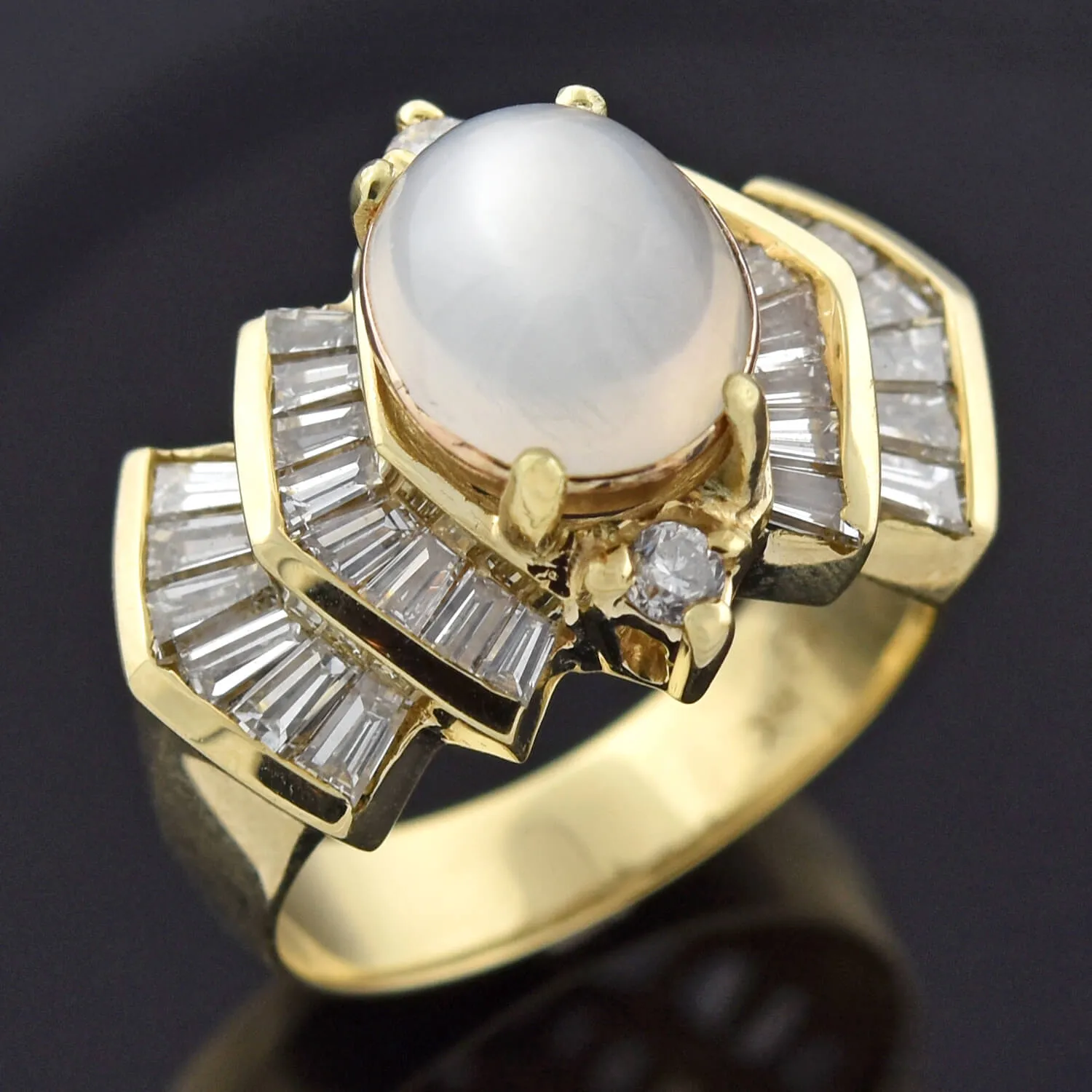 Vintage 14kt Moonstone   Diamond Ring 1.50ctw