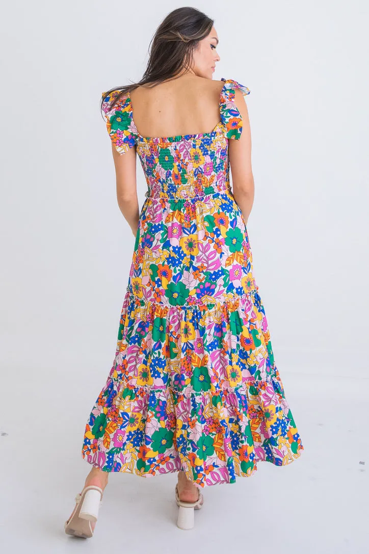 Vintage Floral Smock Maxi Dress