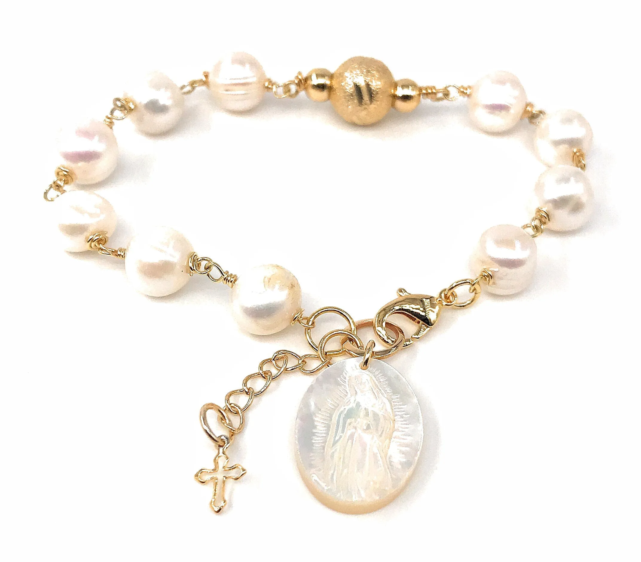 Virgen de Guadalupe Medal Virgin Mary Pendant Bracelet Freshwater Pearls Bracelet religious gifts Catholic gifts Our Lady of Guadalupe medal