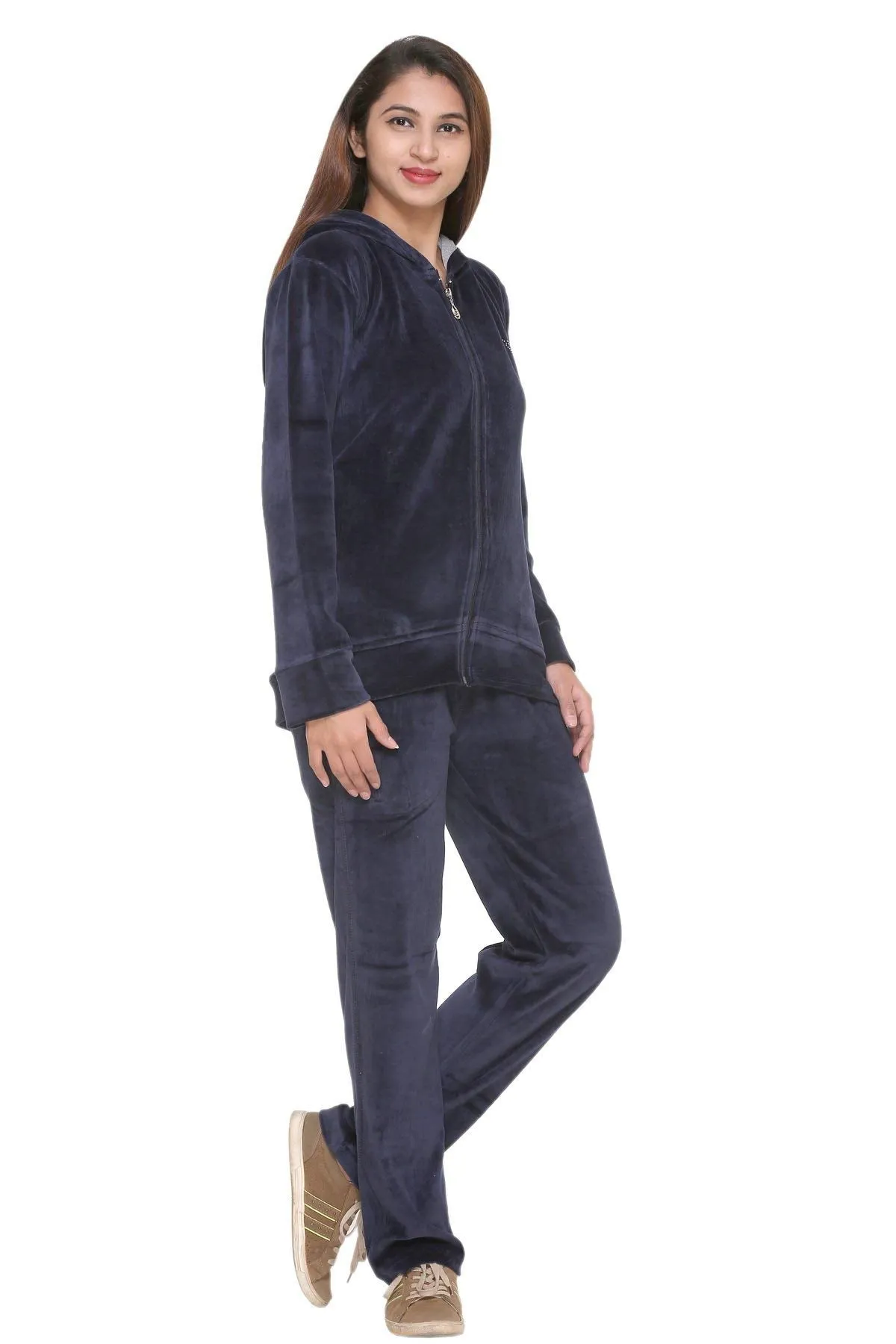 Winter Cotton Velvet Tracksuit For Women - Navy Blue