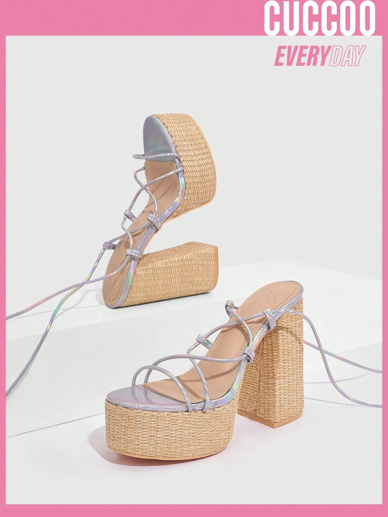 Woman Shoes Chunky Heel High Platform Strappy Sandals For Spring And Summer