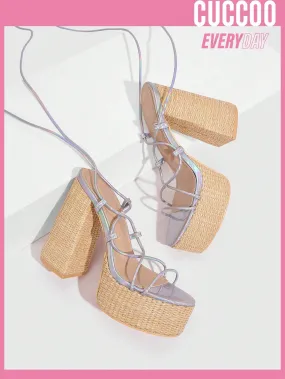 Woman Shoes Chunky Heel High Platform Strappy Sandals For Spring And Summer