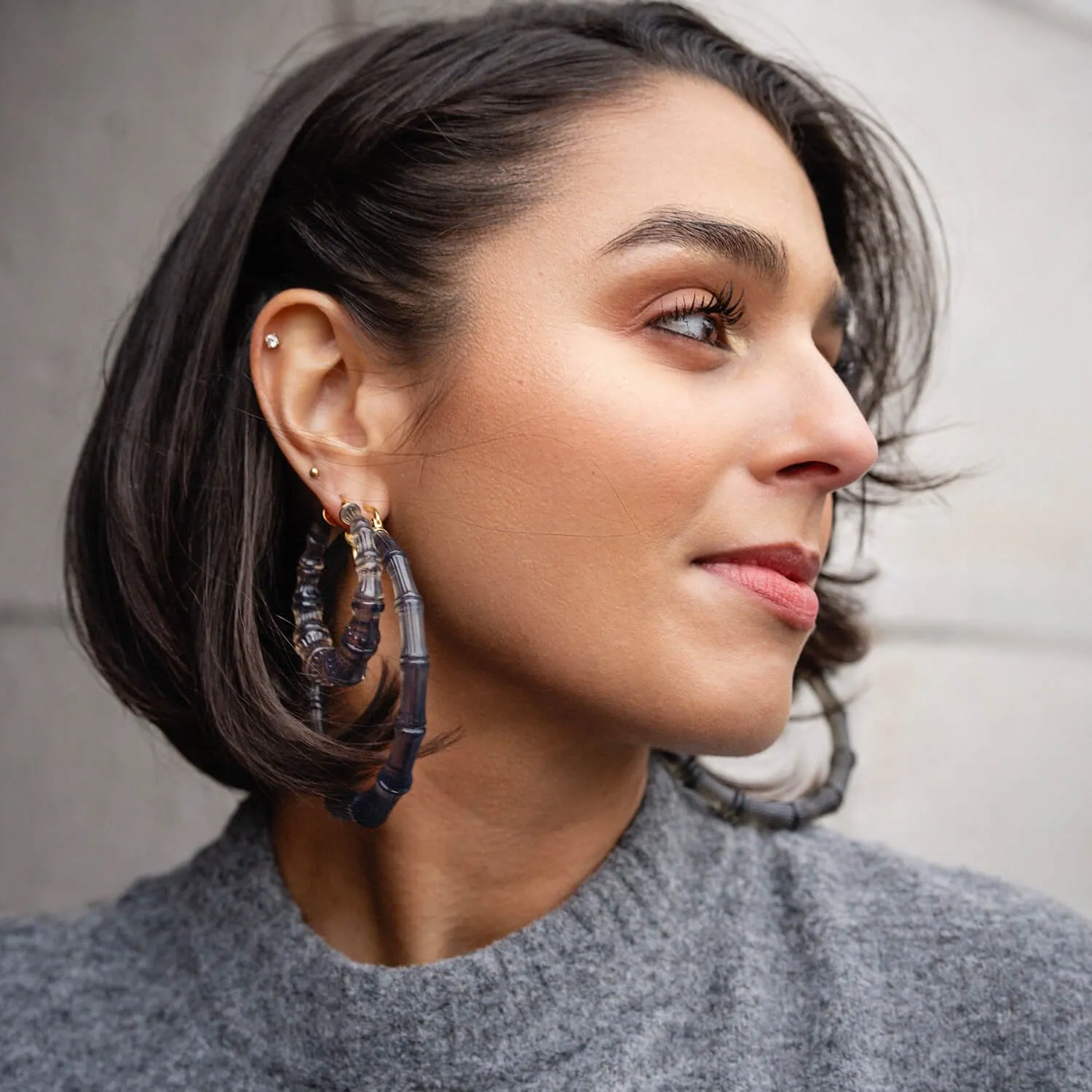 XL Blackberry Lucite Bamboo Hoop Earrings