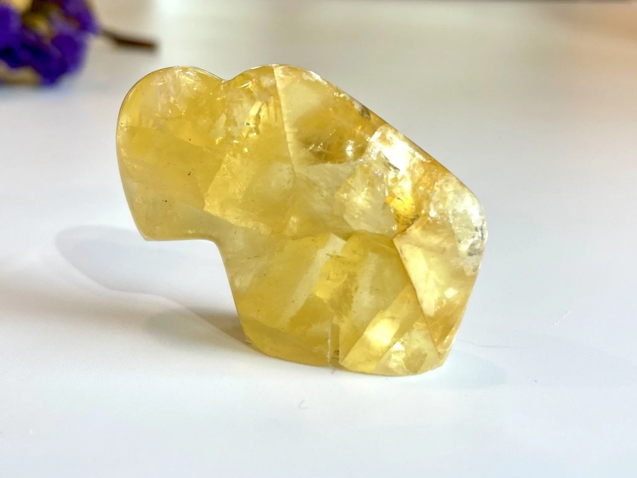 Yellow Glow Fluorite Buffalo Carving