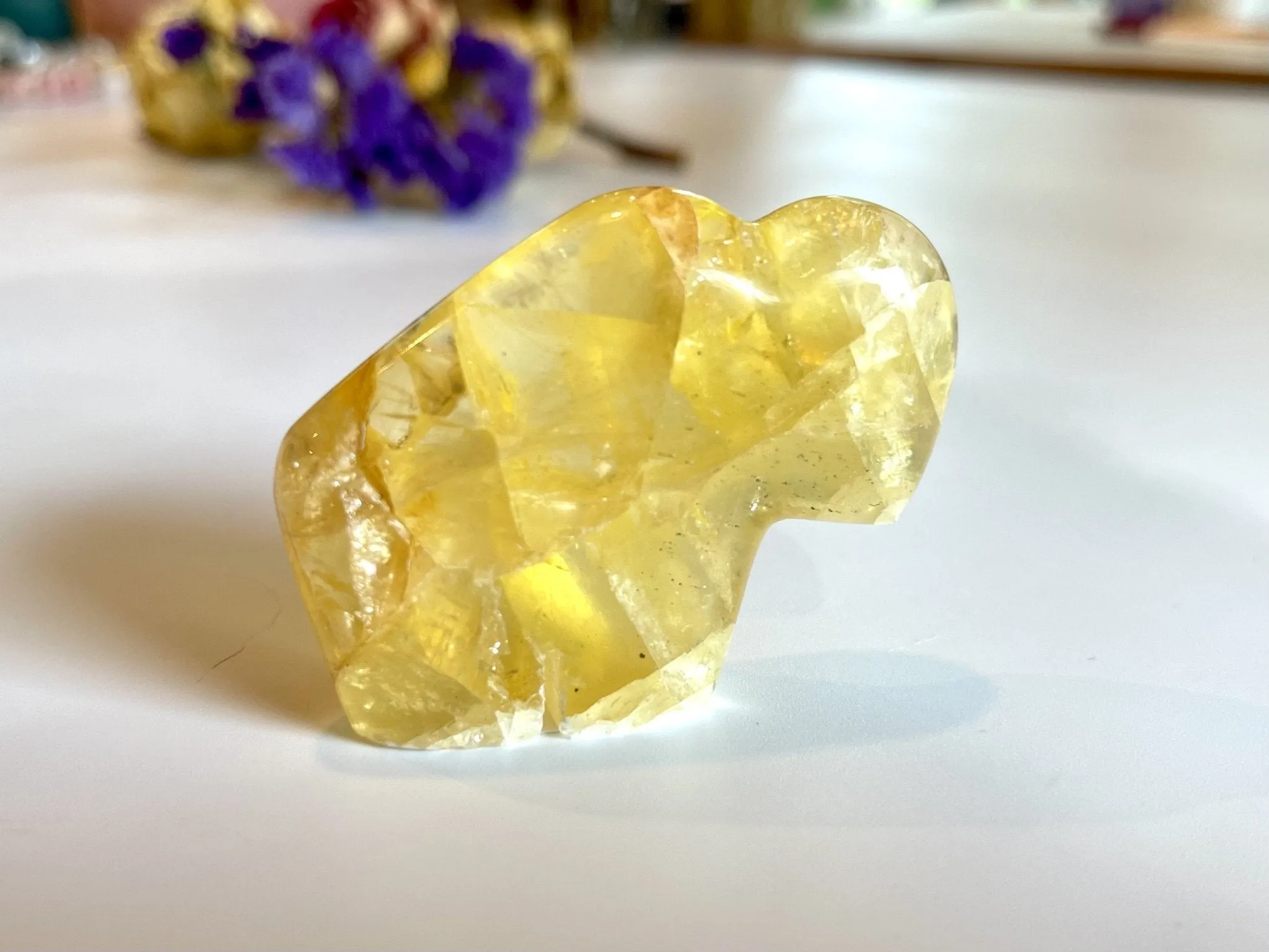 Yellow Glow Fluorite Buffalo Carving