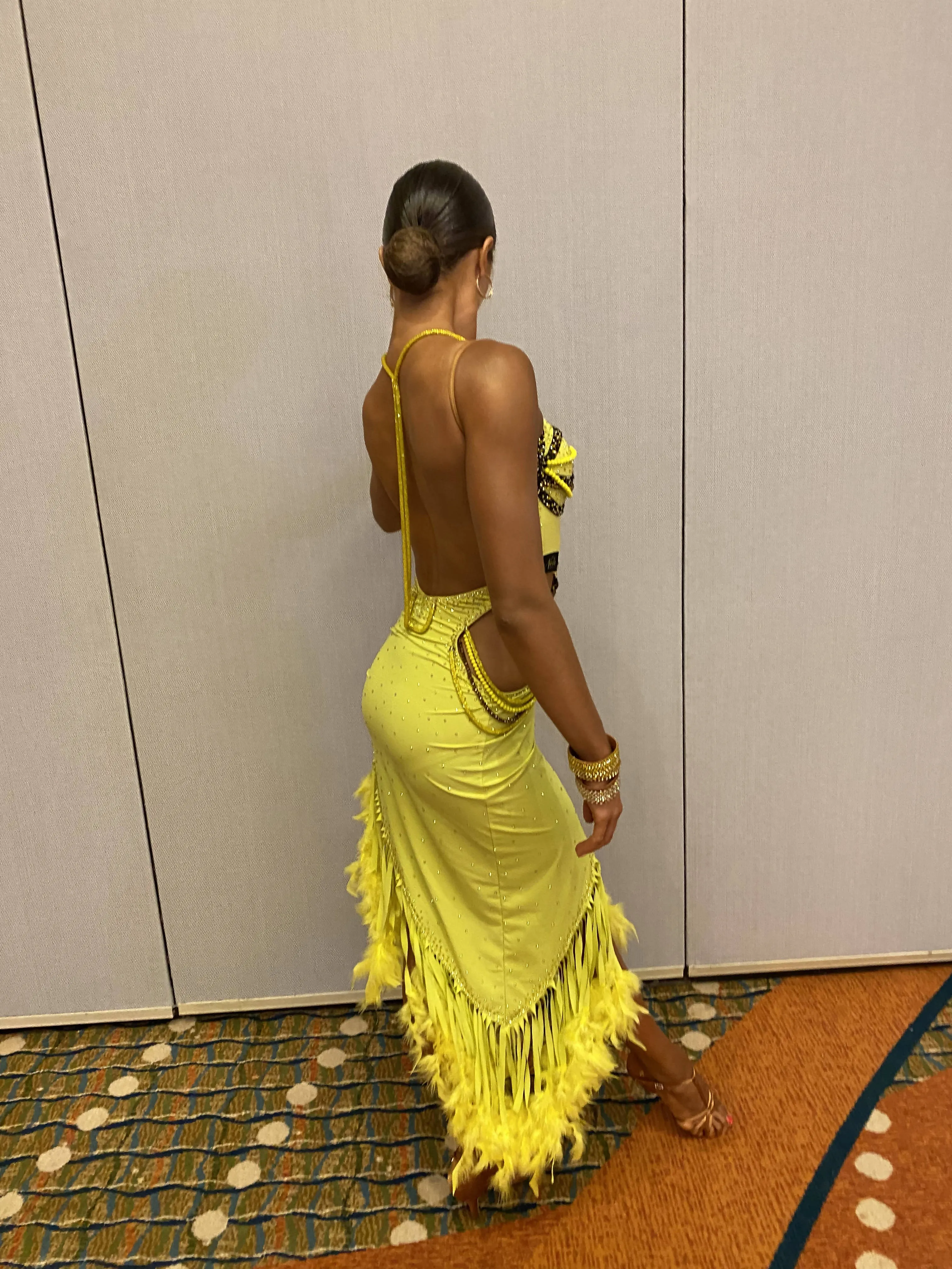 Yellow Latin Dress with Feathers