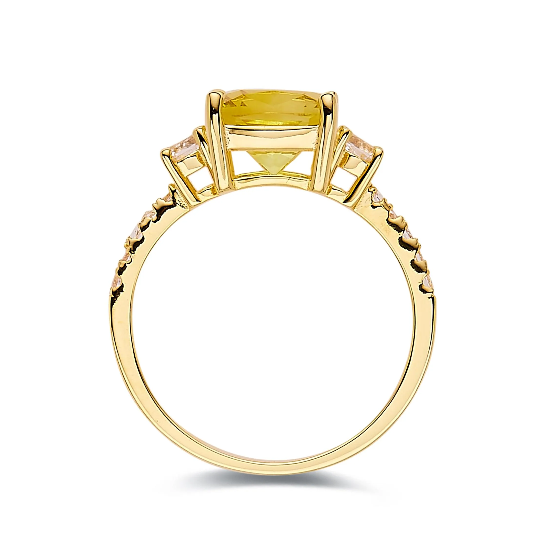 Yellow Sapphire Cushion Three Stone Ring