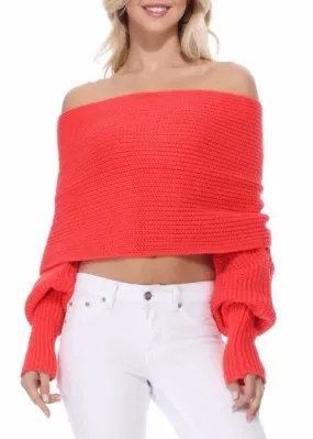 Yemak Off The Shoulder Long Sleeve Wrap Sweater Shawl (Fiesta) KC003