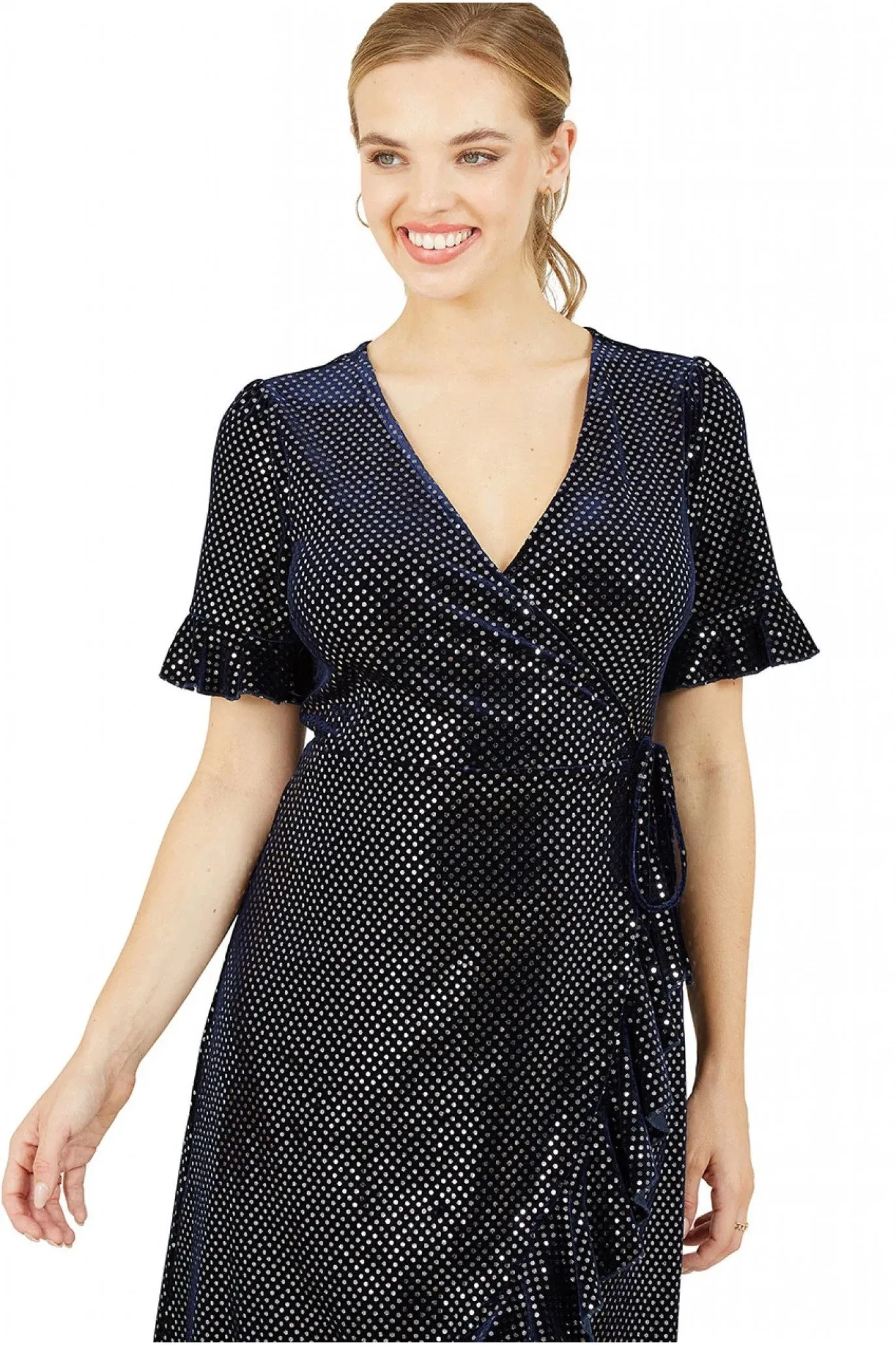 Yumi Navy Diamante Wrap Dress